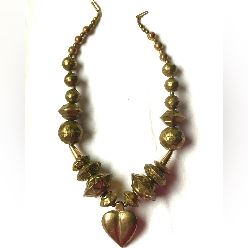 Vintage Statement Chunky Brass Choker Style Necklace Beads Boho Gypsy Style